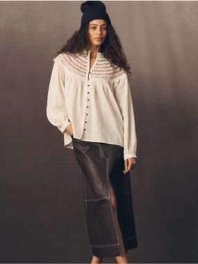Anthropologie Pilcro Lace Yolk Peasant Blouse - Large